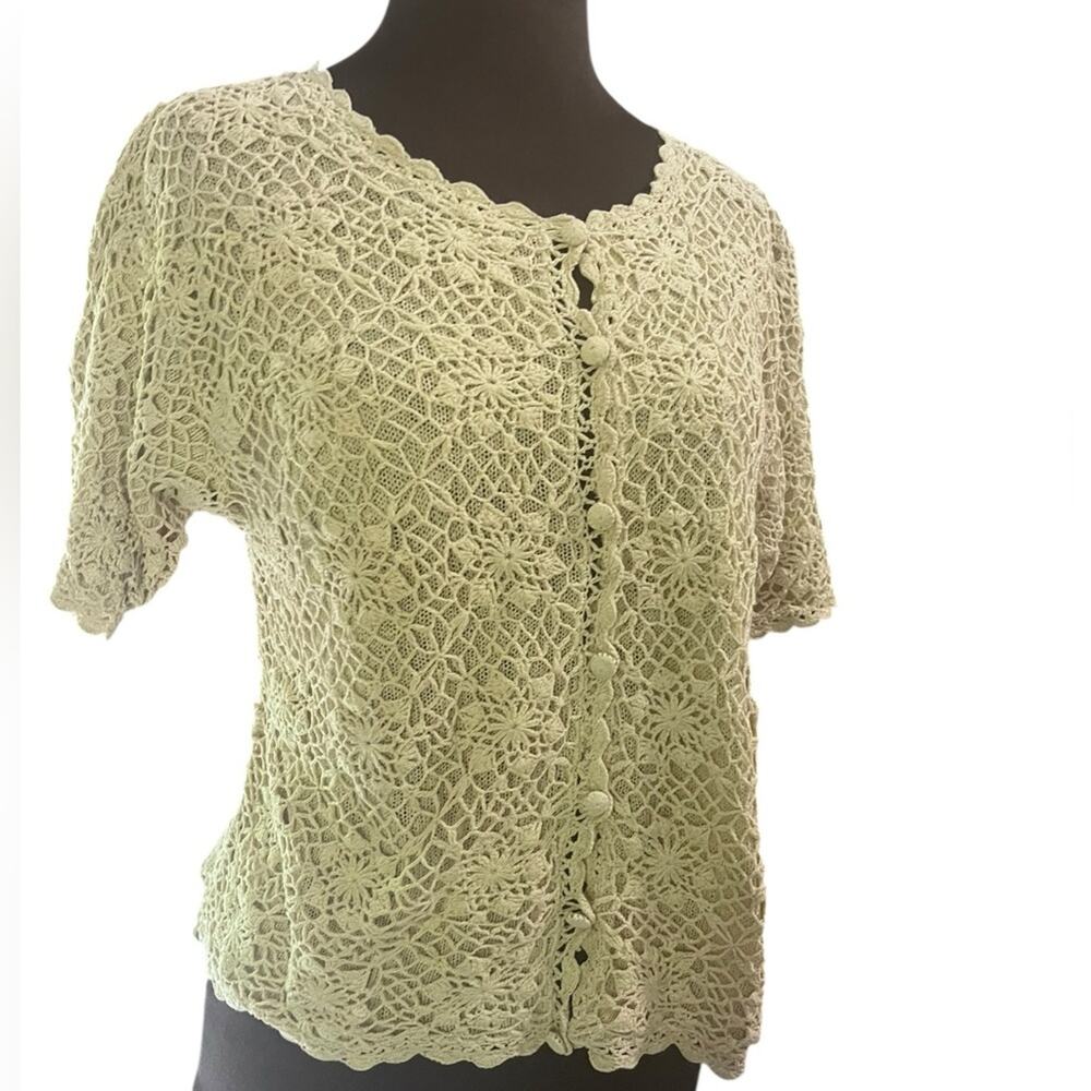 Vtg Silk Blend Crochet Short Sleeved Top Womens M Cottagecore Coastal Grandma